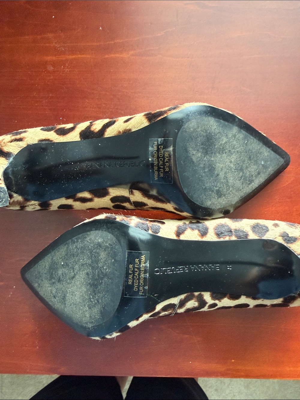 Banana Republic Leopard-Print Pointed-Toe Pumps in Tan/Black Real Dyed Calf Fur - Picture 3 of 4